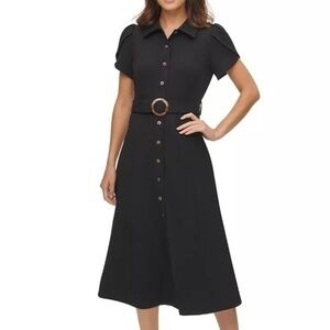 Calvin Klein. Puff Sleeve Midi Dress.